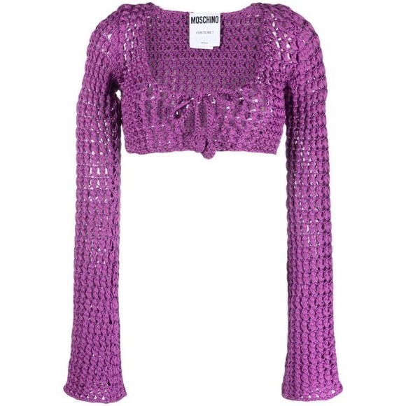 Moschino Tops - Moschino Cropped Open-Knit Blouse With Tie Detail - NWT